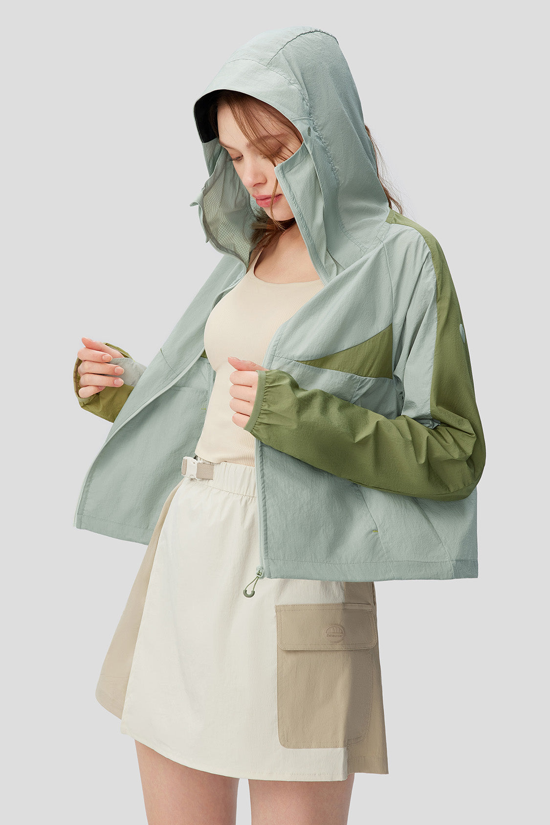 beneunder women's sun protection jacket upf50+ #color_light grayish green - wild meadow green